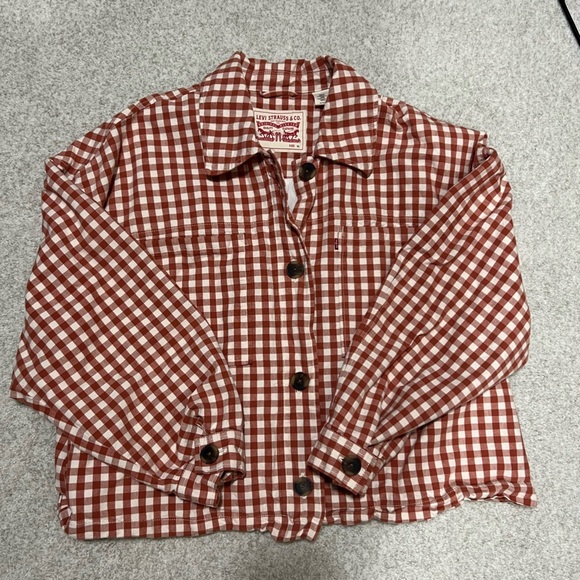 Levi's burnt orange and White gingham coat- size XL - Picture 2 of 6